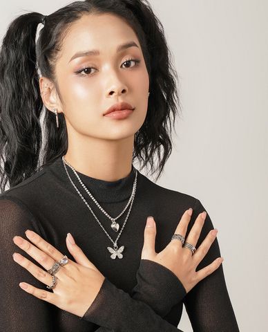  CECI - Vòng cổ nữ 2 tầng mặt hình bướm và trái tim xinh xắn 