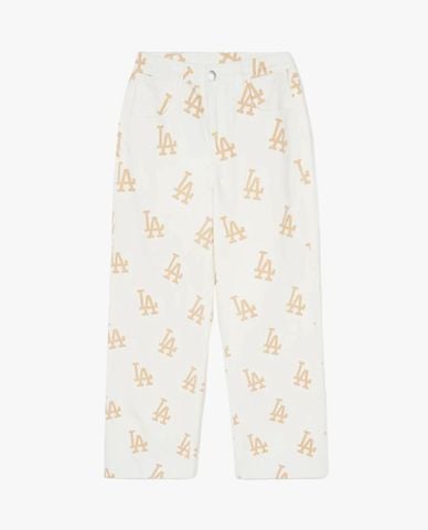  MLB - Quần jeans nữ ống rộng phối họa tiết monogram 