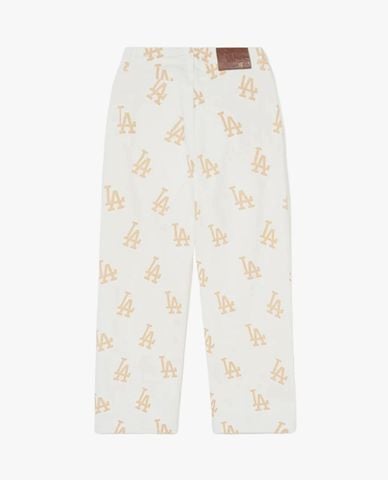  MLB - Quần jeans nữ ống rộng phối họa tiết monogram 