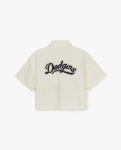 MLB - Áo sơ mi denim nữ cổ bẻ tay ngắn Varsity Logo 