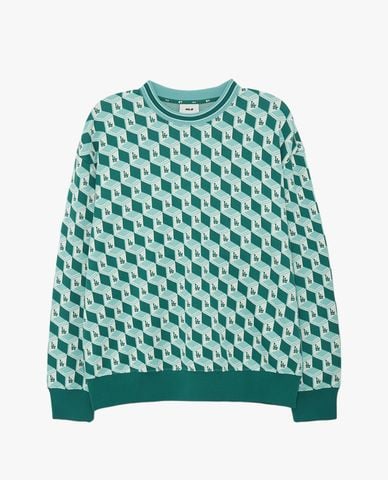  MLB - Áo sweatshirt unisex cổ tròn tay dài Cube Monogram Allover Jaquard 