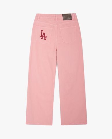  MLB - Quần jeans nữ ống rộng Varsity Cursive Embroidery 