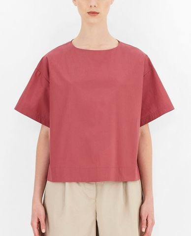 WEEKEND MAX MARA - Áo kiểu nữ cổ thuyền ngắn tay Cotton Poplin 