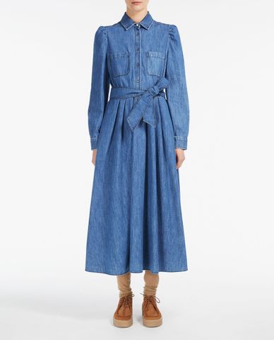  WEEKEND MAX MARA - Đầm midi denim cổ bẻ tay dài thời trang 