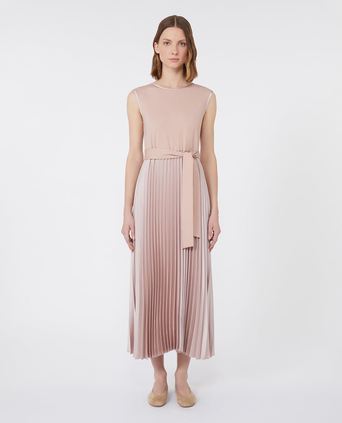 WEEKEND MAX MARA - Đầm xếp li midi cổ tròn sát nách Samuele