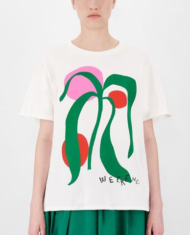  WEEKEND MAX MARA - Áo thun nữ tay ngắn cổ tròn phối hình in Cotton Jersey 