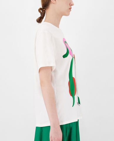  WEEKEND MAX MARA - Áo thun nữ tay ngắn cổ tròn phối hình in Cotton Jersey 