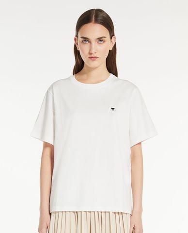  WEEKEND MAX MARA - Áo thun cổ tròn tay ngắn phối hình logo thêu Deodara 