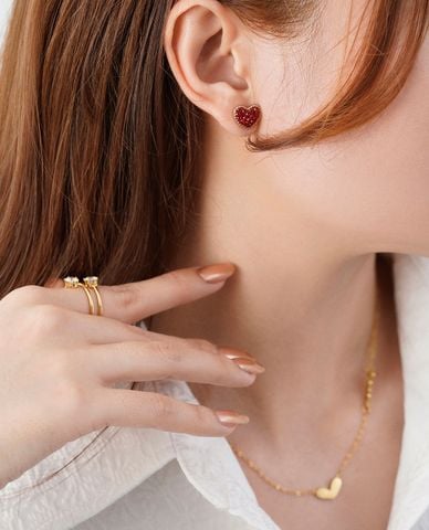  CECI - Khuyên tai nữ hình trái tim đính đá thời trang 