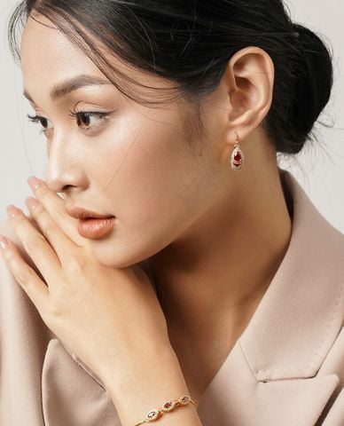  CECI - Khuyên tai nữ khoen tròn phối mặt giọt nước đính đá sang trọng 