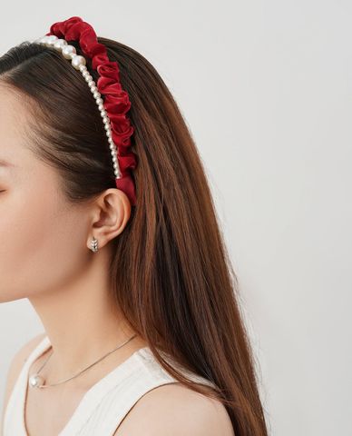  CECI - Băng đô cài tóc nữ bọc vải phối ngọc trai sang trọng 