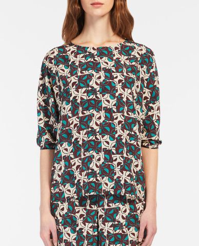  WEEKEND MAX MARA - Áo kiểu nữ cổ tròn tay lỡ họa tiết hoa văn 