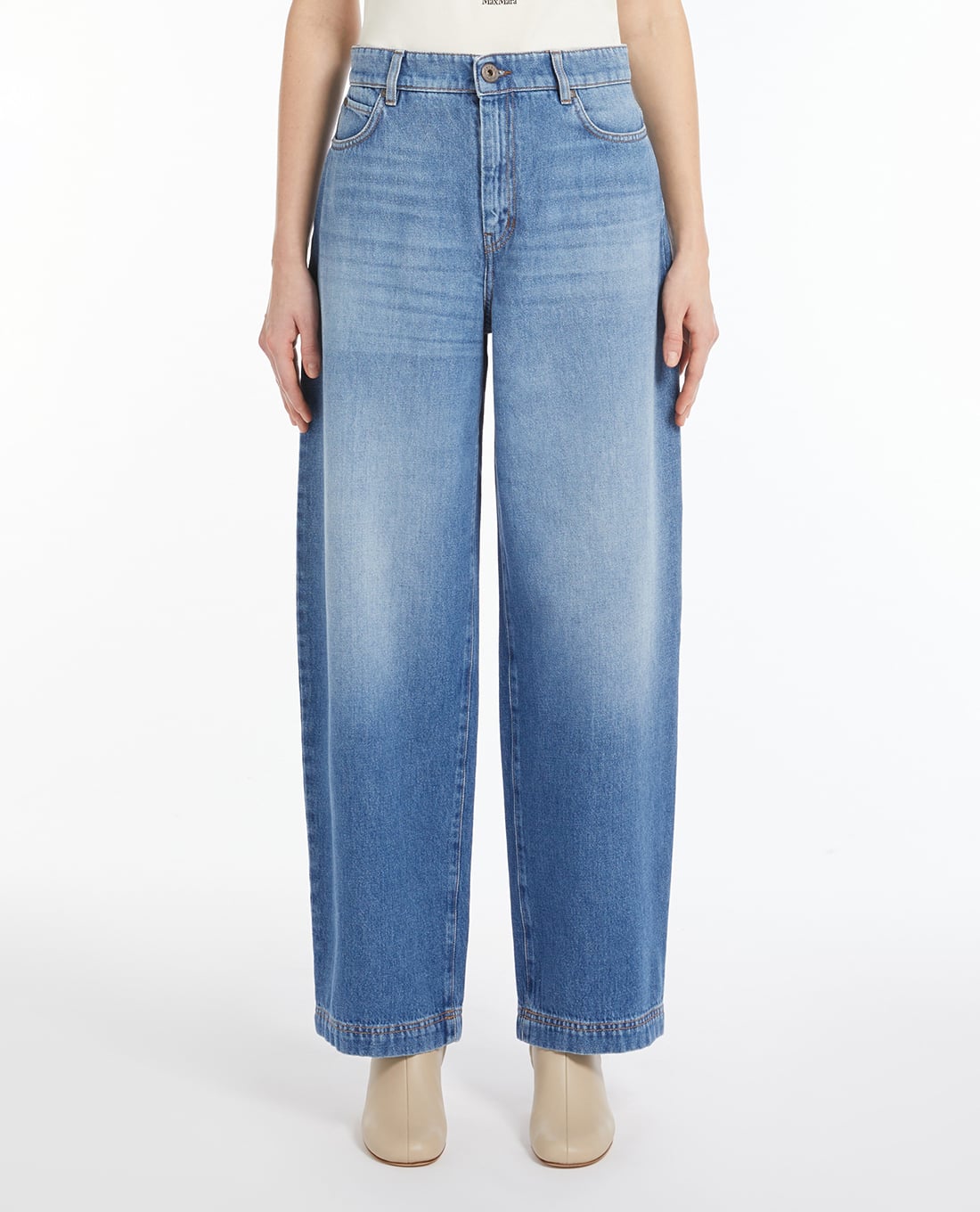 WEEKEND MAX MARA - Quần jeans baggy nữ wash bạc Brava