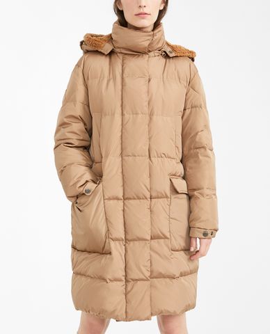  WEEKEND MAX MARA - Áo phao nữ dáng dài phối mũ trùm lông thời trang 