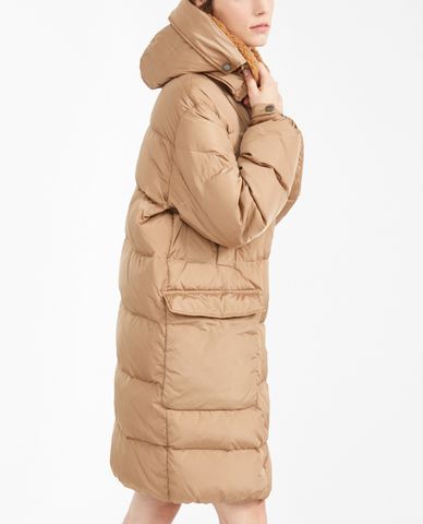  WEEKEND MAX MARA - Áo phao nữ dáng dài phối mũ trùm lông thời trang 