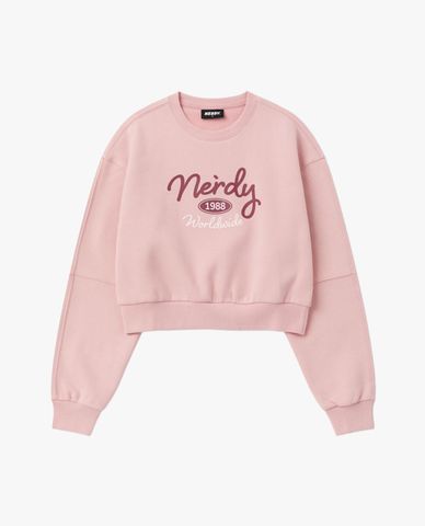  NERDY - Áo sweatshirt nữ cổ tròn tay dài phom croptop Lovely Letter Brushed 