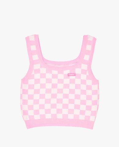  NERDY - Áo croptop nữ dệt kim hai dây Checkerboard 