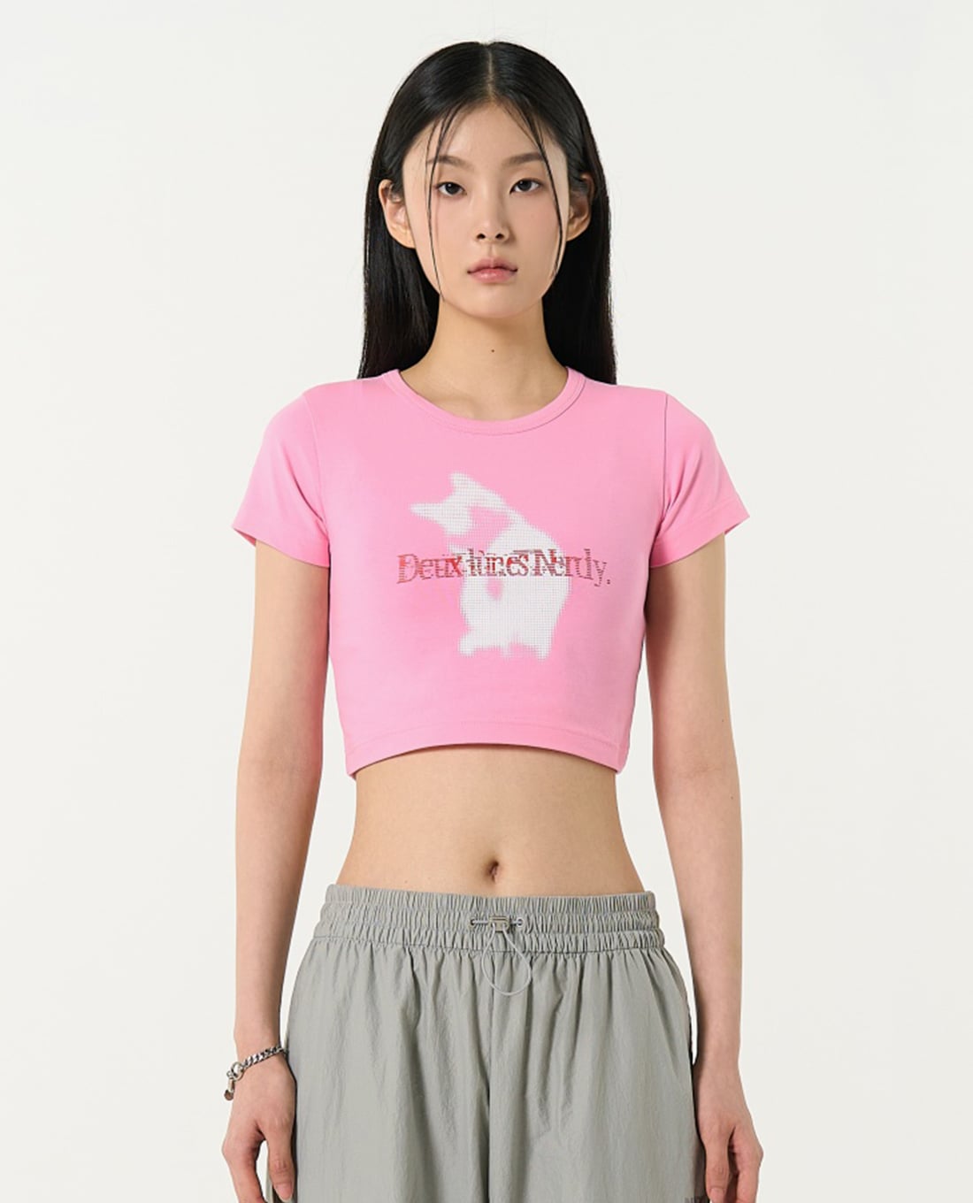 NERDY - Áo croptop nữ cổ tròn tay ngắn Diro