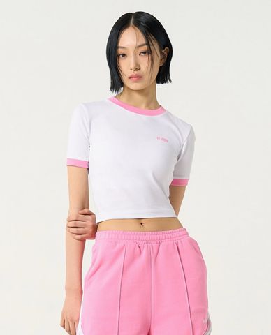  NERDY - Áo croptop nữ cổ tròn tay ngắn Blenk Logo Ringer 