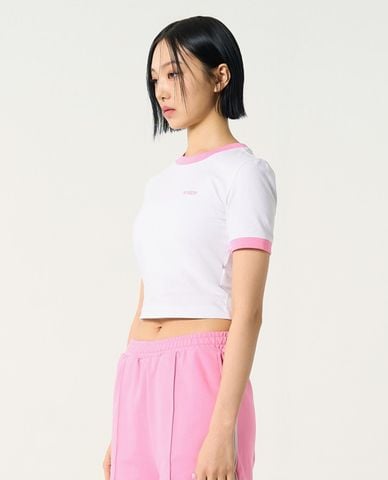  NERDY - Áo croptop nữ cổ tròn tay ngắn Blenk Logo Ringer 