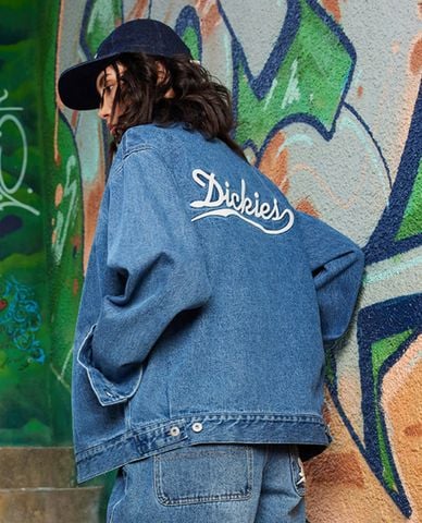  DICKIES - Áo khoác denim unisex cổ bẻ tay dài 