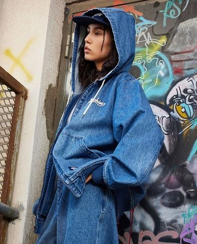  DICKIES - Áo khoác denim unisex phối mũ tay dài 