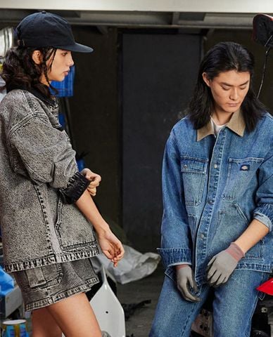  DICKIES - Áo khoác denim unisex tay dài phối túi 