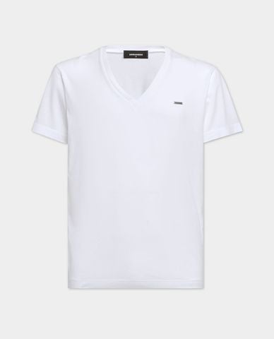  DSQUARED2 - Áo thun nam cổ V tay ngắn phối logo kim loại Cool Fit 