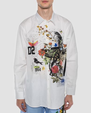  DSQUARED2 - Áo sơ mi nam tay dài vạt bầu in họa tiết 