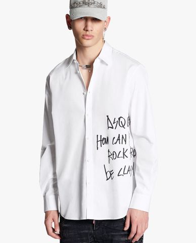  DSQUARED2 - Áo sơ mi nam cổ bẻ tay dài Relaxed Dan Graffiti 