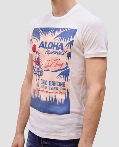  DSQUARED2 - Áo thun nam ngắn tay cổ tròn Aloha Bianco 