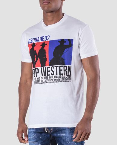  DSQUARED2 - Áo thun nam ngắn tay cổ tròn Pop Western 