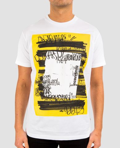  DSQUARED2 - Áo thun nam cổ tròn chữ in Graffiti 