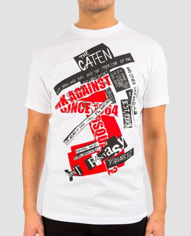  DSQUARED2 - Áo thun nam cổ tròn chữ in họa tiết Caten 