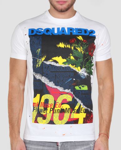  DSQUARED2 - Áo thun nam cổ tròn chữ in hình Dsquared2 1964 