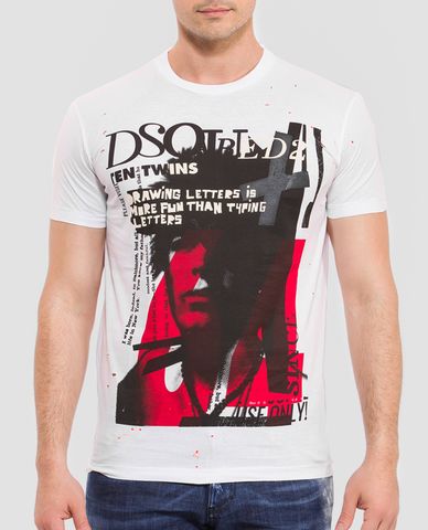  DSQUARED2 - Áo thun nam cổ tròn chữ in hình Dsquared2 