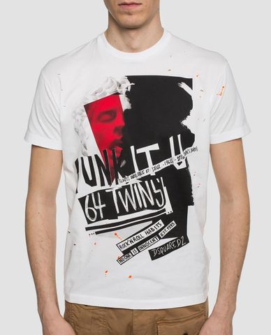  DSQUARED2 - Áo thun nam cổ tròn chữ in Punk it up 