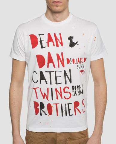  DSQUARED2 - Áo thun nam cổ tròn chữ in độc đáo 