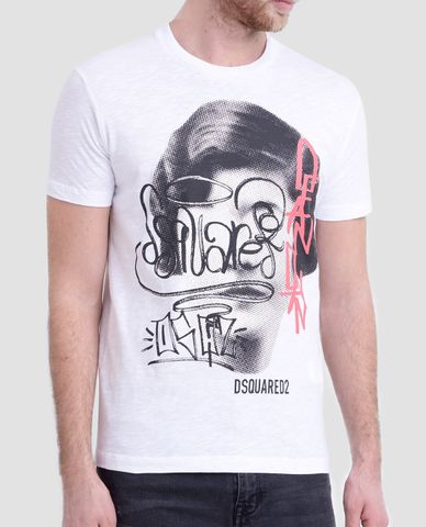  DSQUARED2 - Áo thun nam cổ tròn in hình Graffiti 