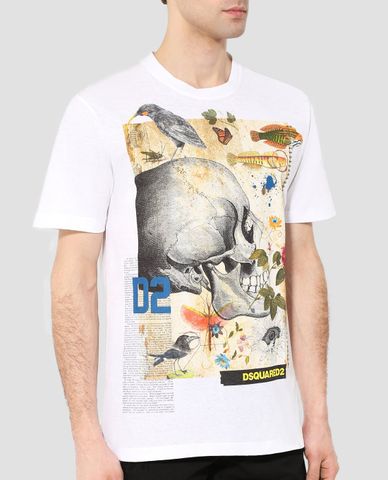  DSQUARED2 - Áo thun nam cổ tròn họa tiết đầu lâu 