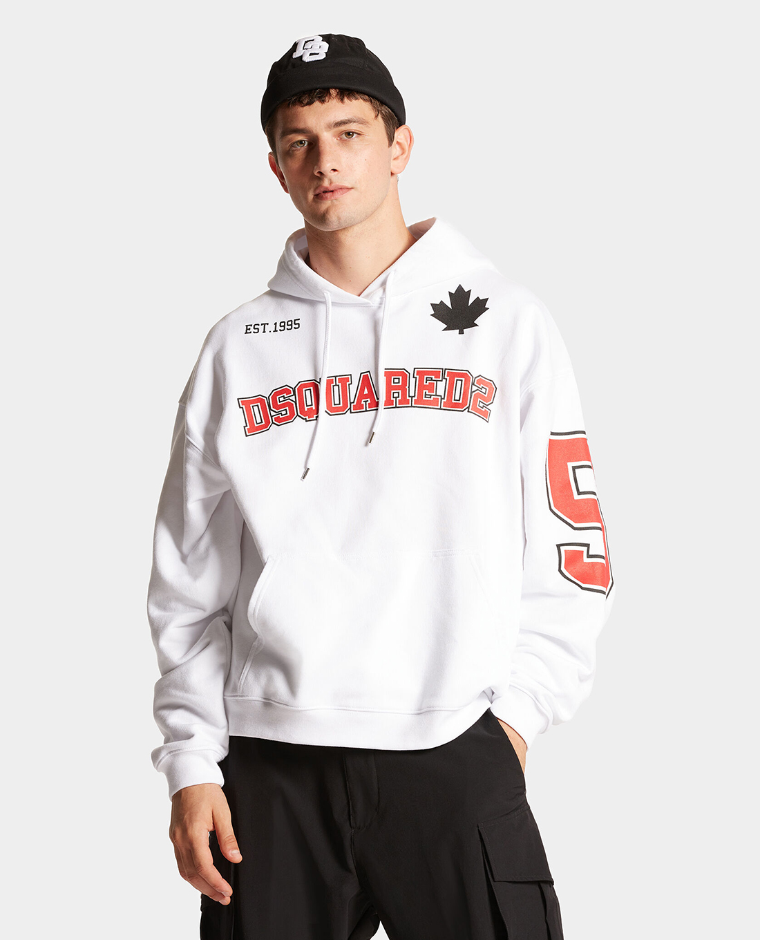 DSQUARED2 - Áo hoodie nam cổ phối mũ dây rút tay dài Caten 64
