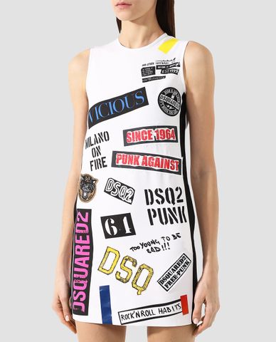  DSQUARED2 - Đầm Mini sát nách cổ tròn in chữ 