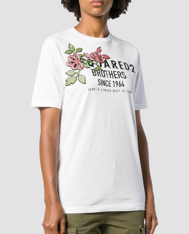  DSQUARED2 - Áo thun nữ cổ tròn họa tiết hoa Patch 