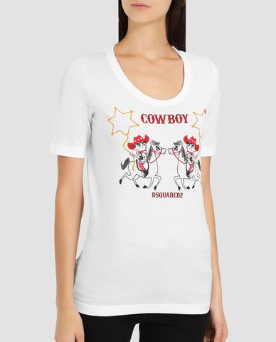  DSQUARED2 - Áo thun nữ cổ tròn họa tiết Cowboy 