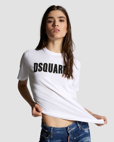 DSQUARED2 - Áo thun nữ cổ tròn chữ in Dsquared2 