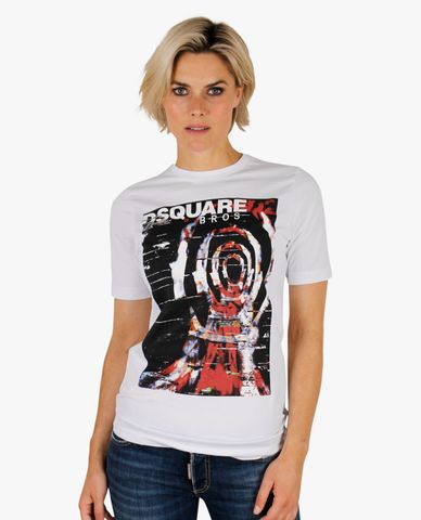  DSQUARED2 - Áo thun nữ ngắn tay cổ tròn phối hình in thời trang 