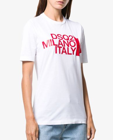  DSQUARED2 - Áo thun nữ ngắn tay phom suông phối chữ in thời trang 