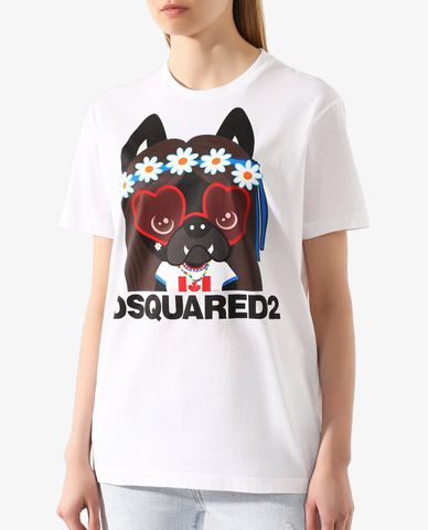  DSQUARED2 - Áo thun nữ cổ tròn tay ngắn phối hình in trẻ trung 