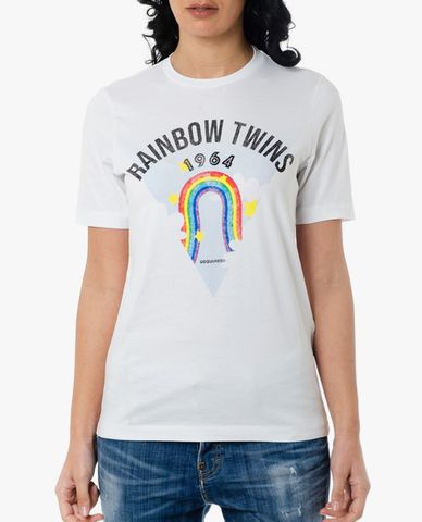  DSQUARED2 - Áo thun nữ ngắn tay cổ tròn Rainbow Twins 
