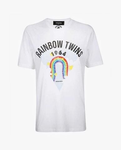  DSQUARED2 - Áo thun nữ ngắn tay cổ tròn Rainbow Twins 